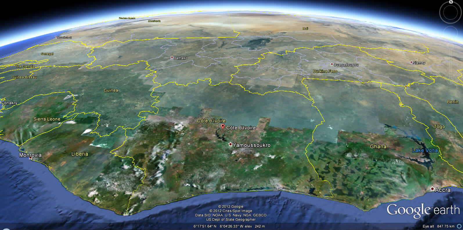Ivory Coast Earth Map